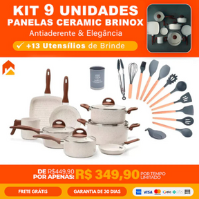 Jogo Completo 9 Panelas Ceramic Вrіnох® Life Smart Plus + 13 Utensílios de BRINDE