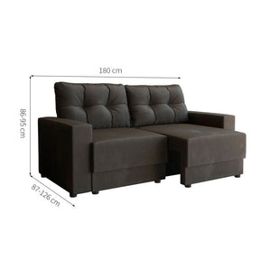 Sofá 3 Lugares Retrátil Lubeck Suede Grafite 180 cm