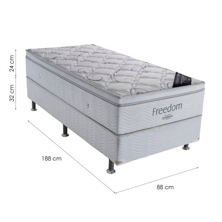 Conjunto Cama Box Light com Colchão Solteiro Molas Ensacada Freedom (32x88x188) Branco