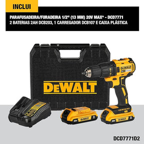 DEWALT Parafusadeira e Furaderia de Impacto de 1/2 Pol. (13mm) a Bateria 20V MAX* Litio-Ion sem Fio